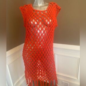 NWT J Crew Vibrant Orange Crochet Cover-Up Dress size M/L
